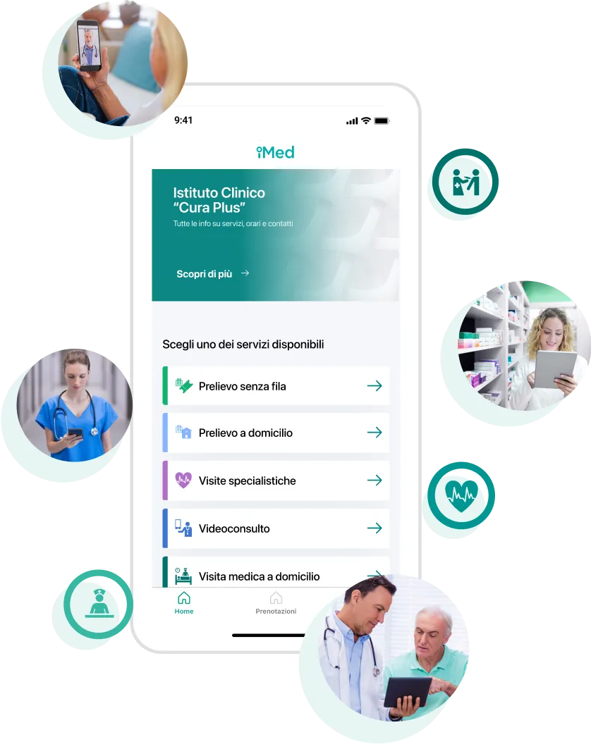 Smartphone mostra i servizi di sanità digitale utilizzabili dalla home di iMed.